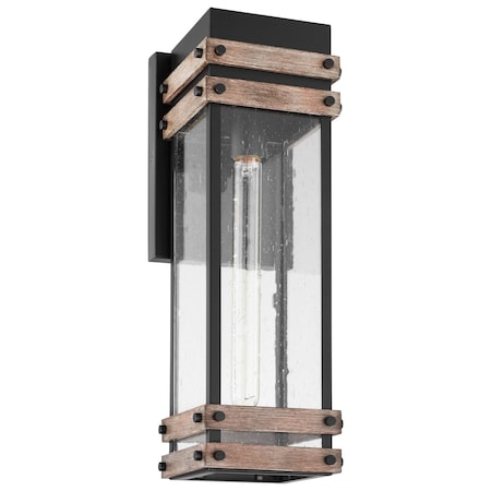 Nuvo Homestead 1-Lgt Large Wall Lantern - Matte Black & Wood / Clear Seed 60/7542
